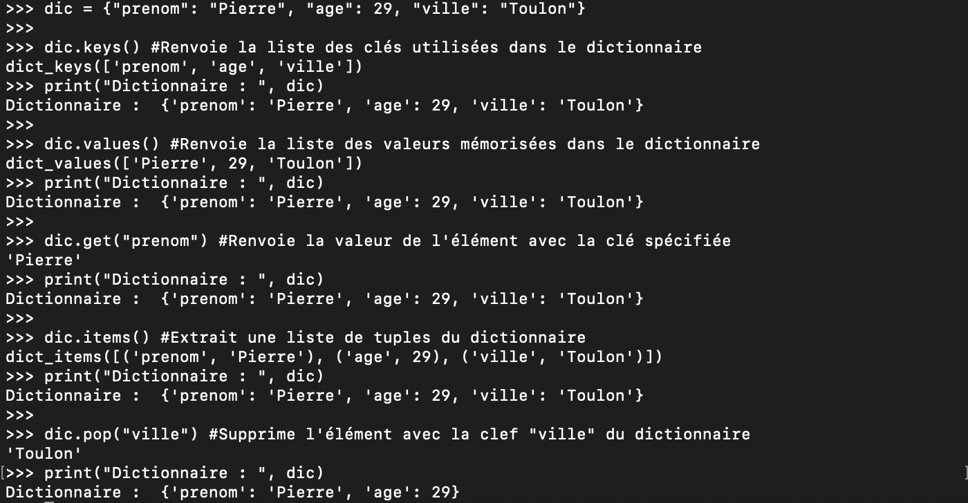 Les méthodes Python des dictionnaires
