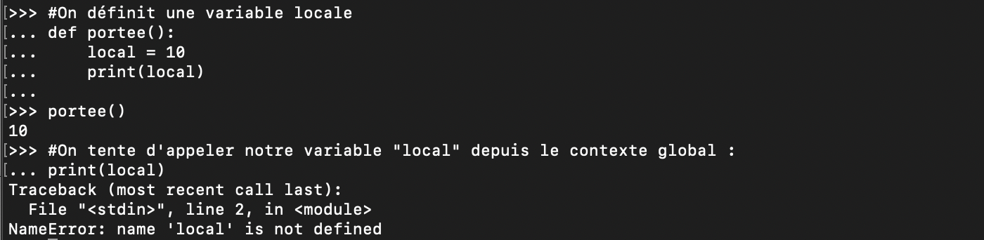 Tentative d&rsquo;accès à une variable Python locale depuis l&rsquo;espace global
