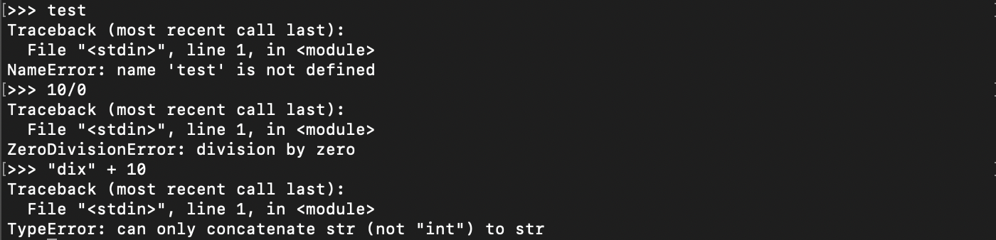 Les classes natives Python de type Exception