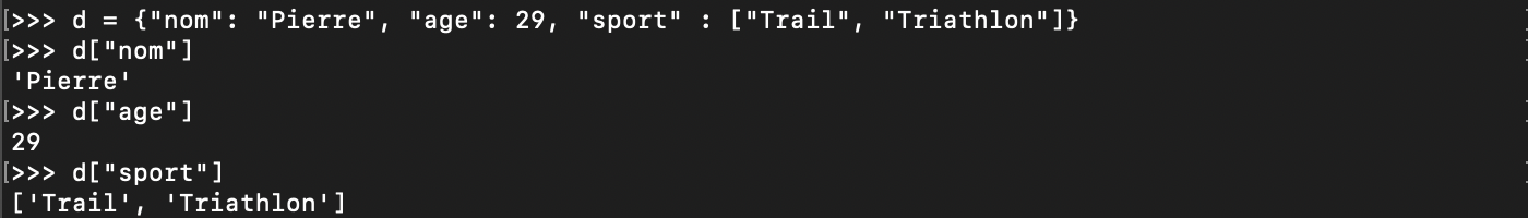 Création d&rsquo;un dictionnaire Python