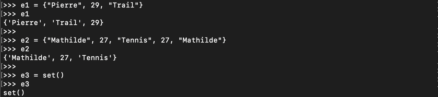 Création d&rsquo;un ensemble ou set Python