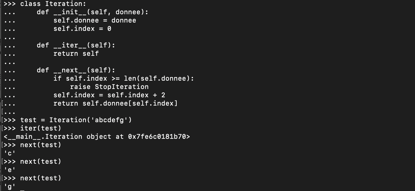 Création d&rsquo;un itérateur Python