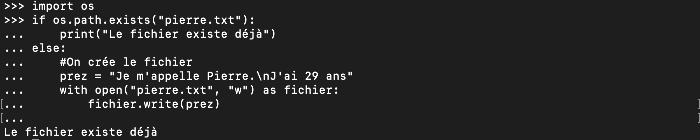 Tester l’existence d’un fichier avec la fonction Python exists