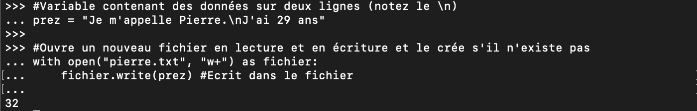 Ouverture d’un fichier Python et écriture avec write