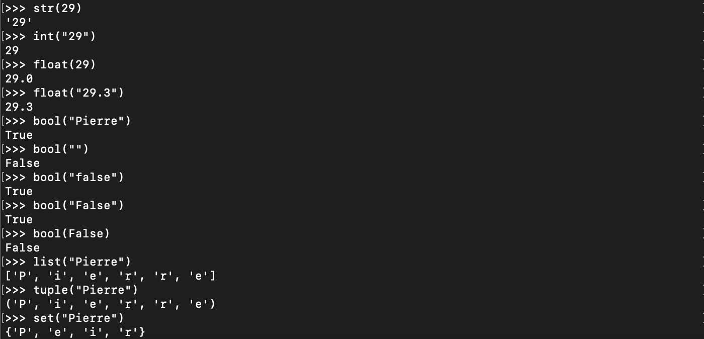 Fonctions Python prédéfinies de conversion