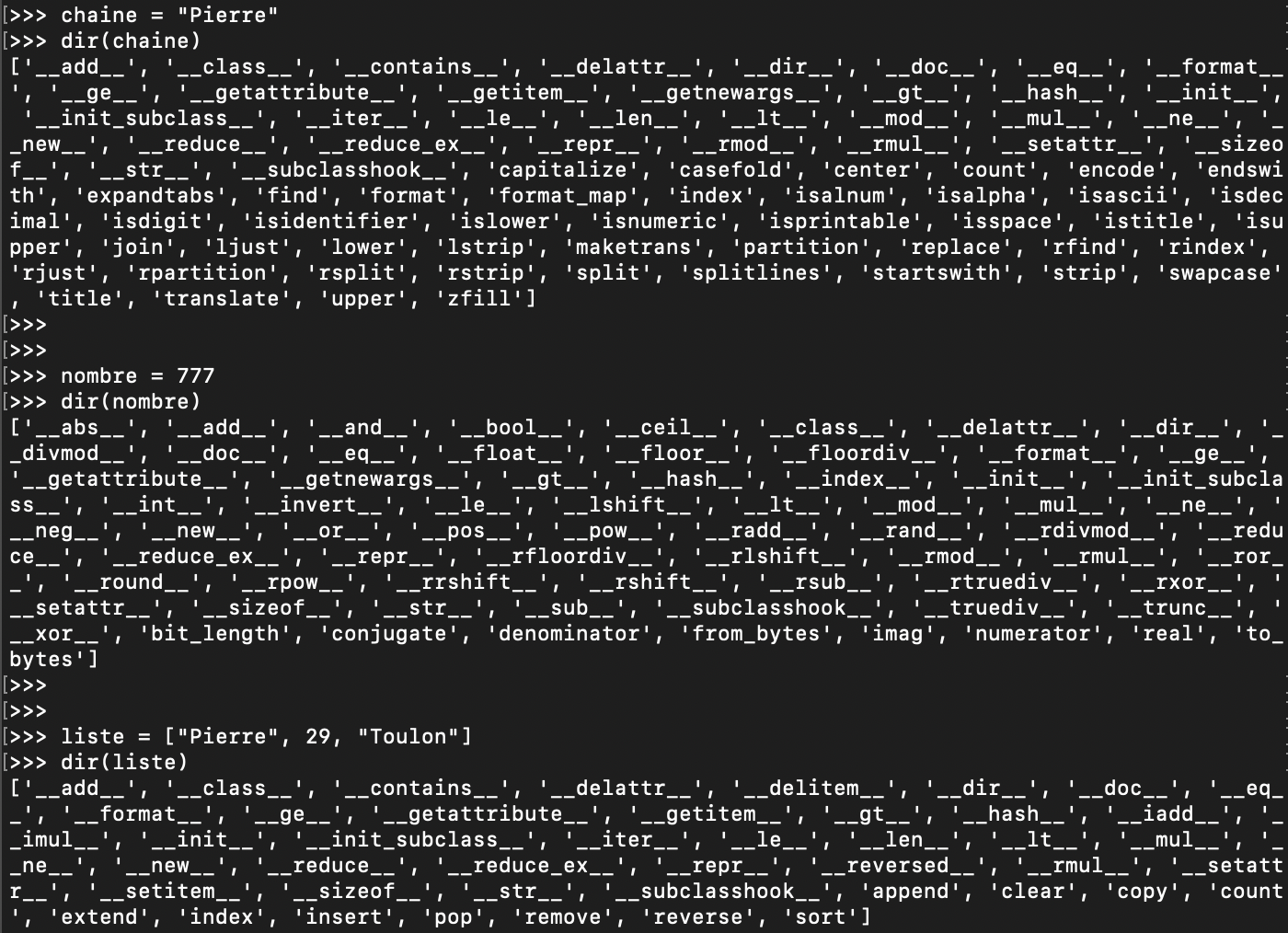 Exemple d&rsquo;utilisation de la fonction dir