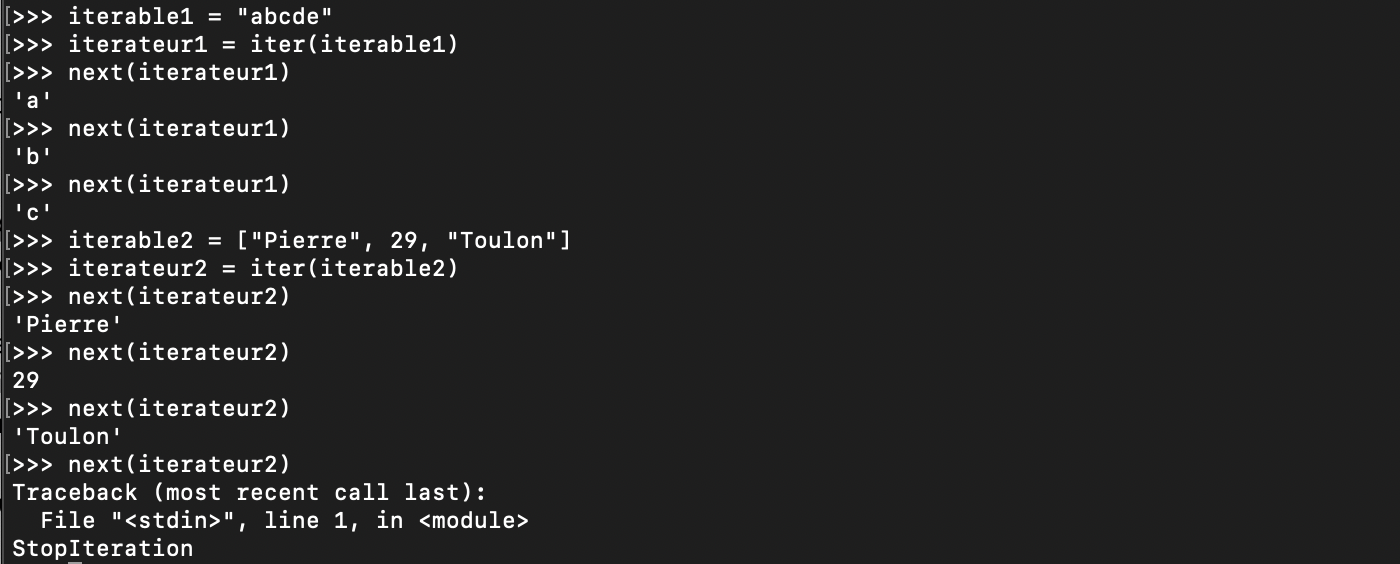 Les fonctions iter et next des itérateurs Python