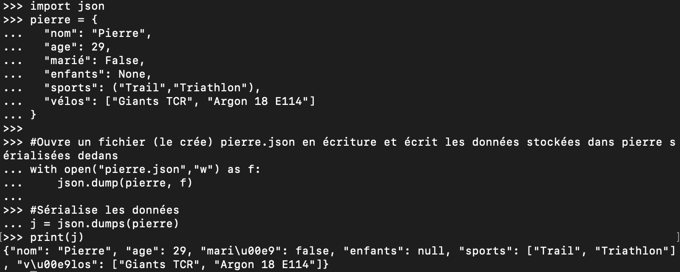 Sérialisation de données Python en JSON