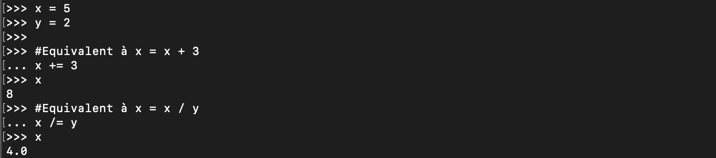Les opérateurs d&rsquo;affectation simple et combiné en Python