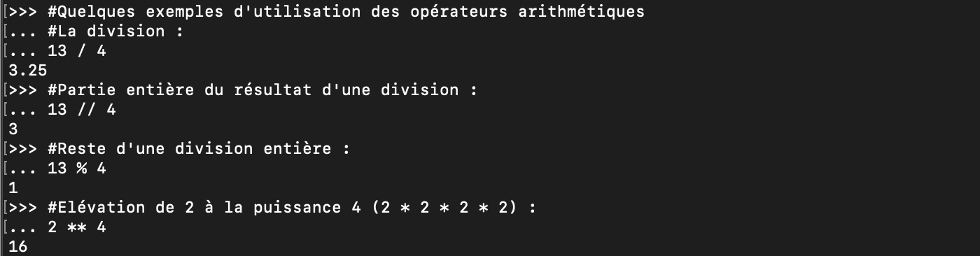 Les opérateurs arithmétiques en Python