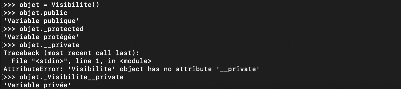 Accès aux variables de classe protected et private en Python orienté objet