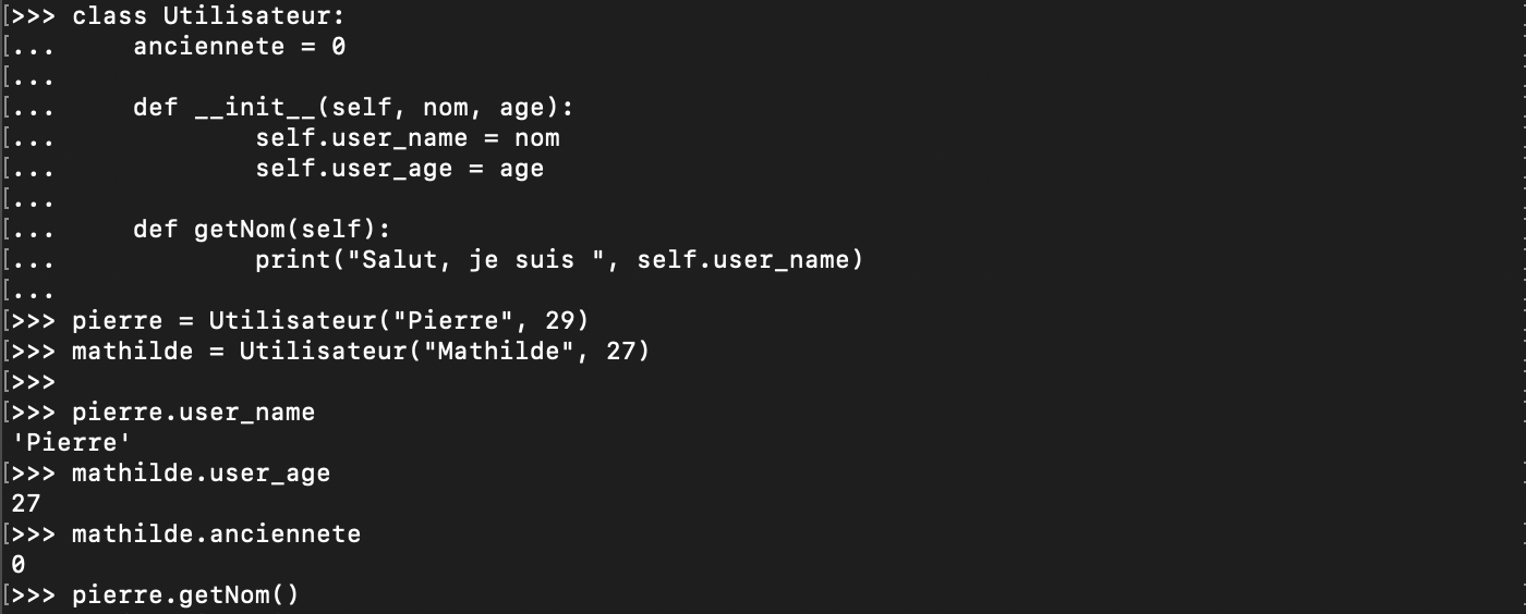 Utilisation de la fonction init en Python orienté objet