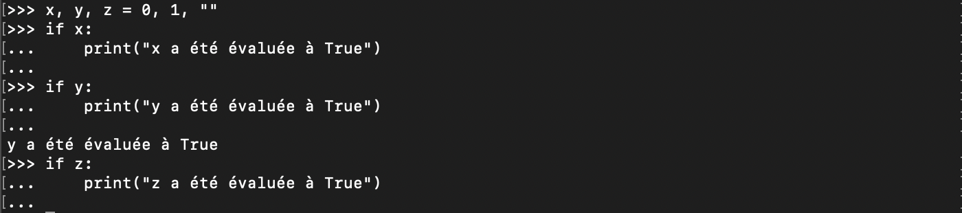 Python valeurs truthy et falsy